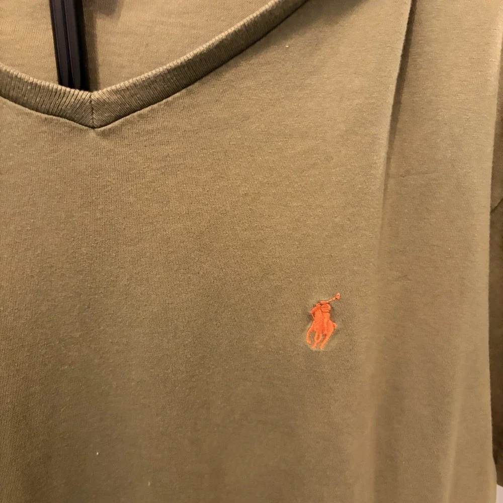 Polo Ralph Lauren Men's Classic Fit Jersey V Neck T Shirt Olive Green Orange Lge